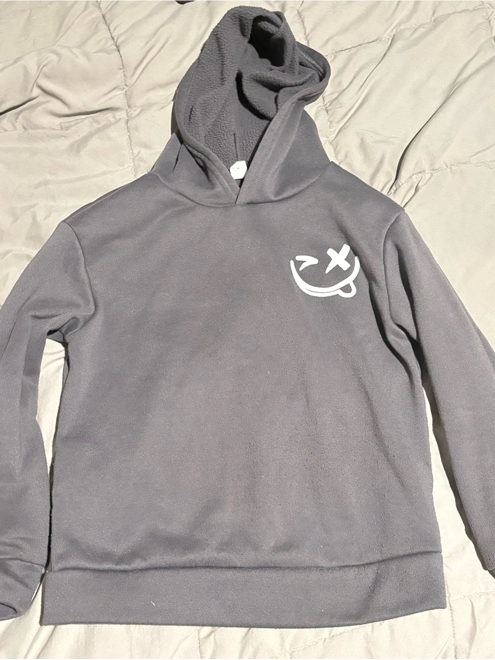 Gray Hoodie with White Smiley Logo